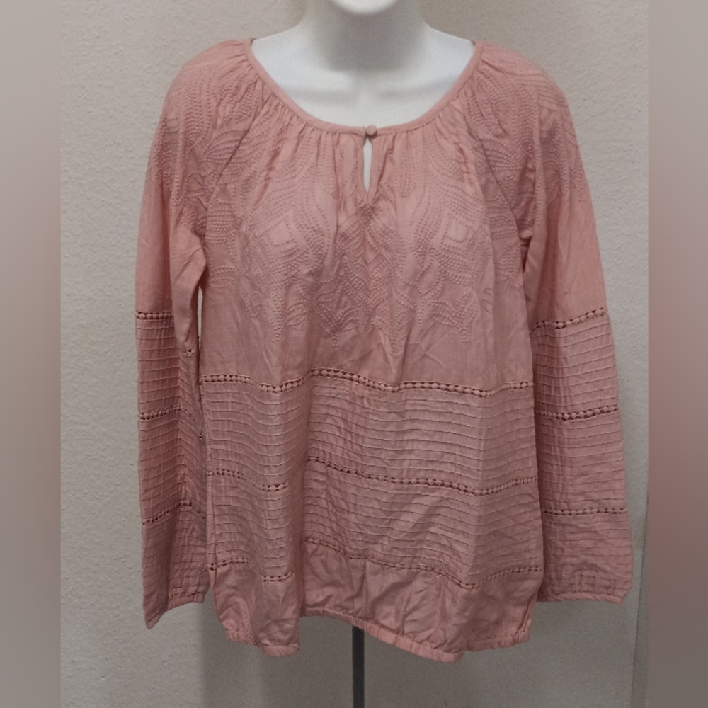Coco Colette Blouse, Dusty Pink, Long Sleeve, Textured Detailed Fabric, Size S